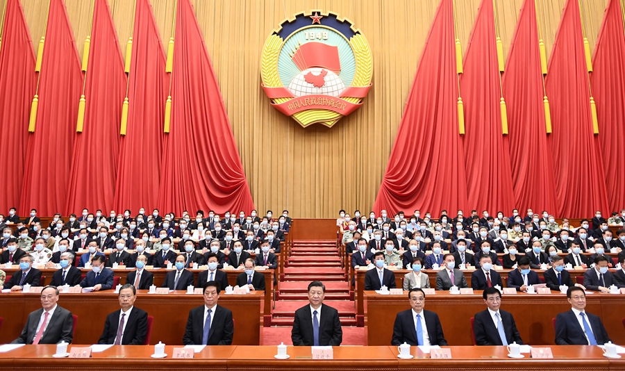 5月27日，中国人民政治协商会议第十三届全国委员会第三次会议在北京闭幕。这是习近平、李克强、栗战书、王沪宁、赵乐际、韩正、王岐山等在主席台就座。 新华社记者 谢环驰 摄